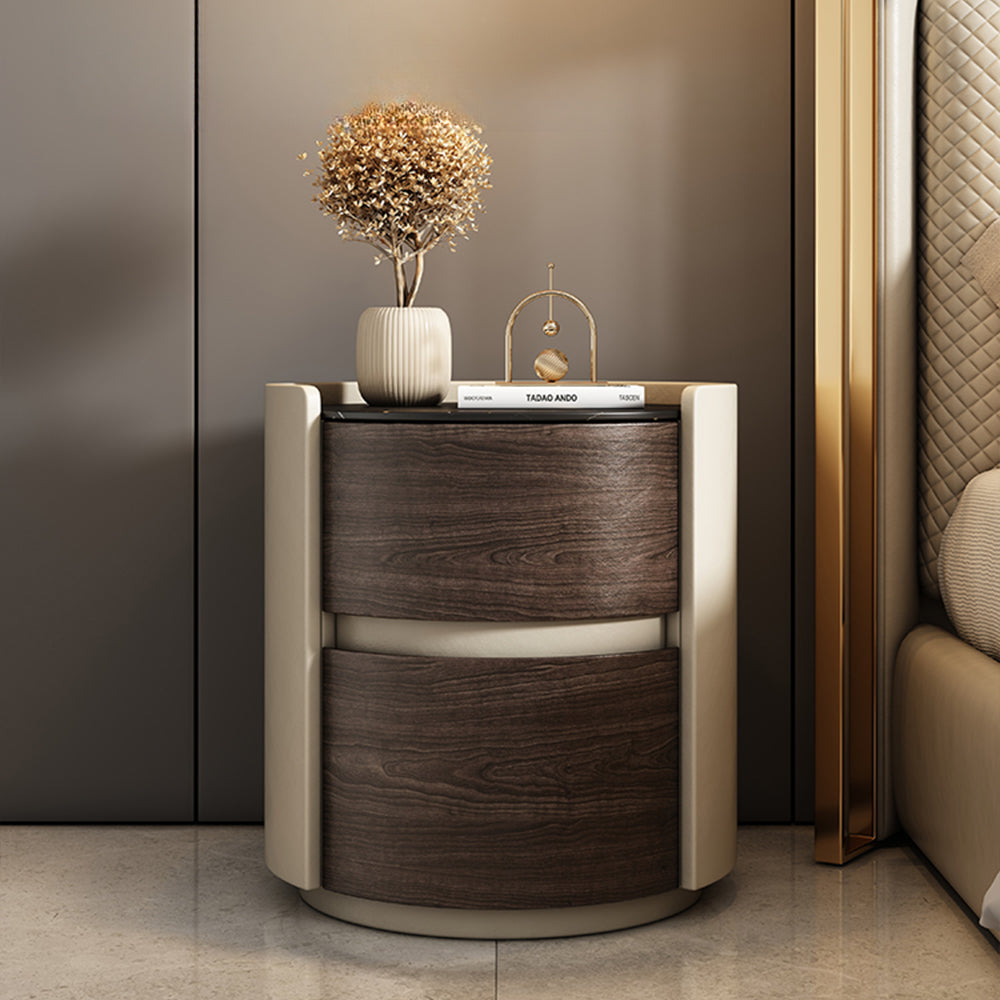 LIVARA NT1076 All-Plywood Sintered Stone Top Solid Wood Drawers - Bedside Table