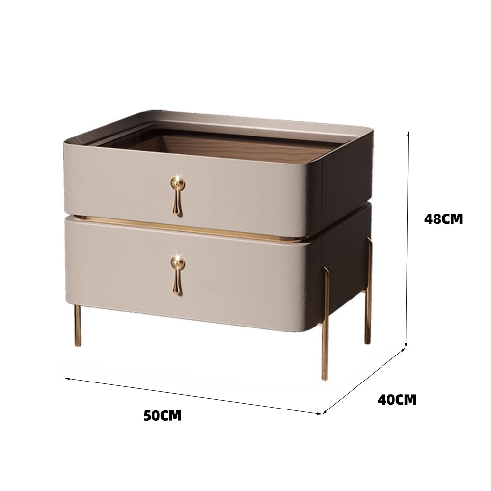 LIVARA NT1078 All-Plywood Bedside Table with Sintered Stone Top and Solid Wood Drawers