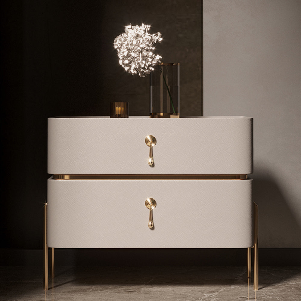 LIVARA NT1078 All-Plywood Bedside Table with Sintered Stone Top and Solid Wood Drawers