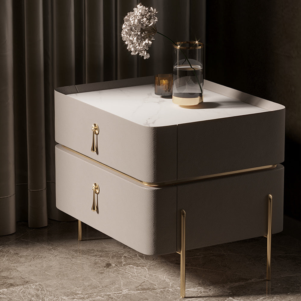 LIVARA NT1078 All-Plywood Bedside Table with Sintered Stone Top and Solid Wood Drawers