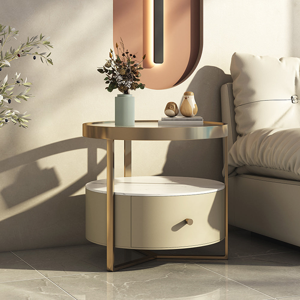 LIVARA NT1079 All-Plywood Tempered Glass Sintered Stone Top - Bedside Table - Beige