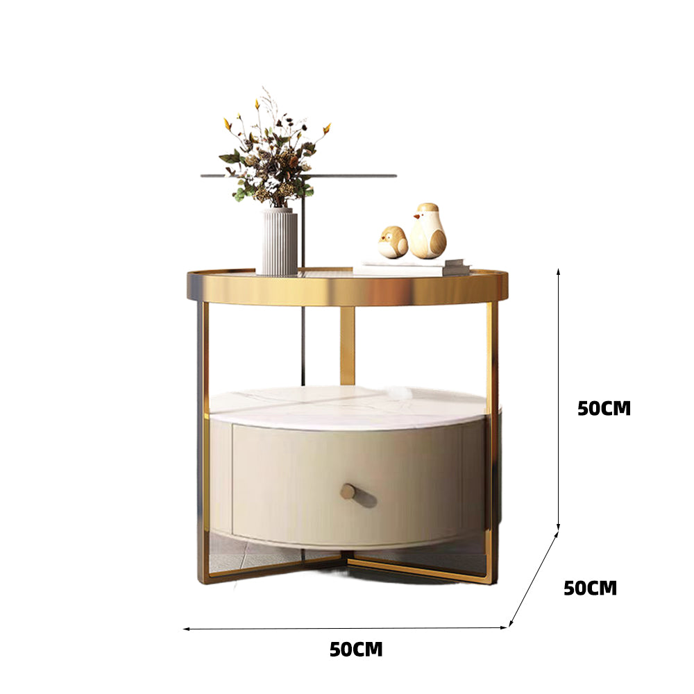 LIVARA NT1079 All-Plywood Tempered Glass Sintered Stone Top - Bedside Table - Beige