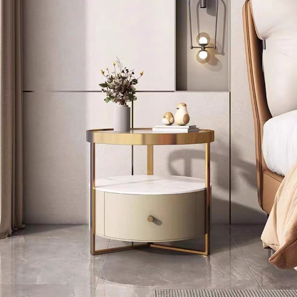 LIVARA NT1079 All-Plywood Tempered Glass Sintered Stone Top - Bedside Table - Beige