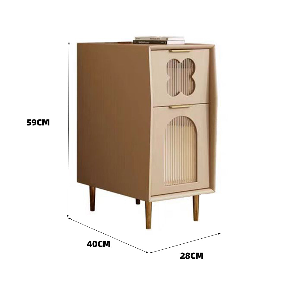 LIVARA NT1080 Faux Leather Upholstery and Metal Legs - Solid Wood Bedside Table