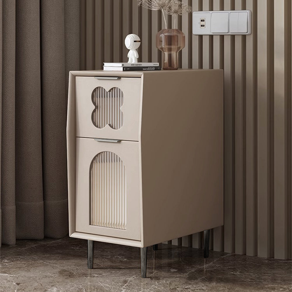 LIVARA NT1080 Faux Leather Upholstery and Metal Legs - Solid Wood Bedside Table