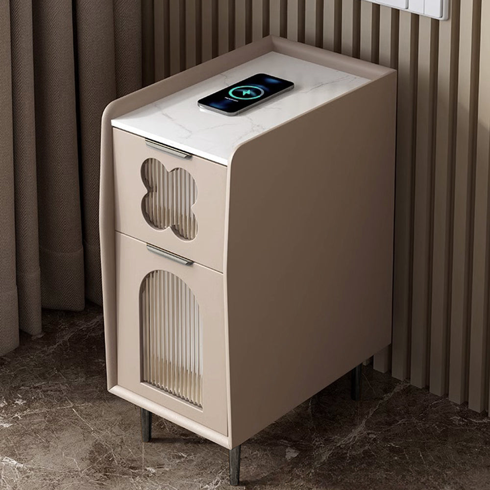 LIVARA NT1080 Faux Leather Upholstery and Metal Legs - Solid Wood Bedside Table