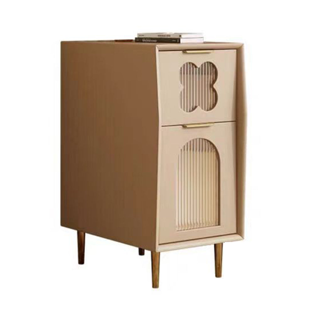 LIVARA NT1080 Faux Leather Upholstery and Metal Legs - Solid Wood Bedside Table