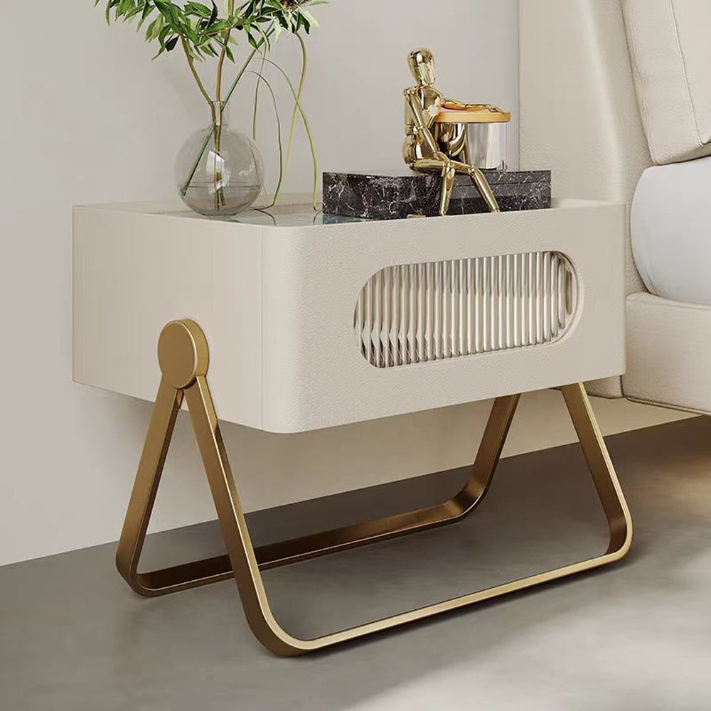 LIVARA NT1389 Solid Wood Drawers Stainless Steel Accents - Bedside Table