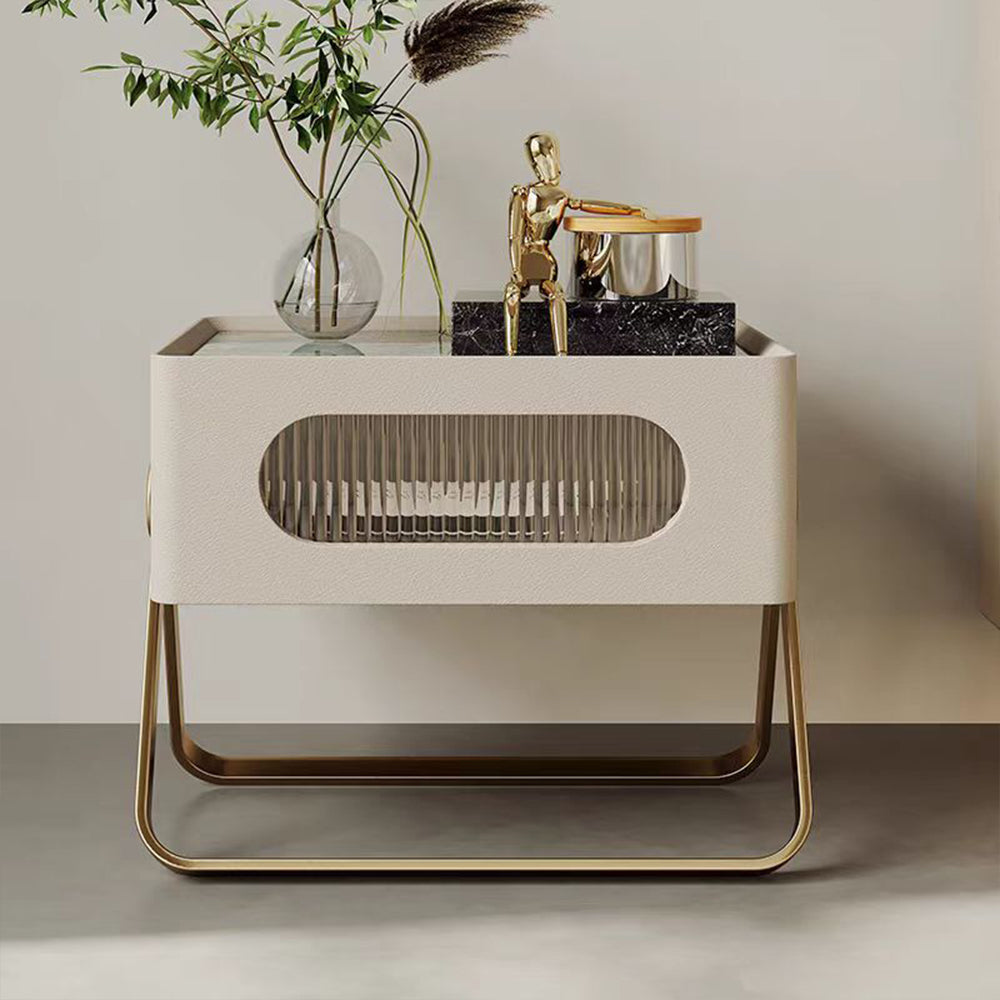 LIVARA NT1389 Solid Wood Drawers Stainless Steel Accents - Bedside Table