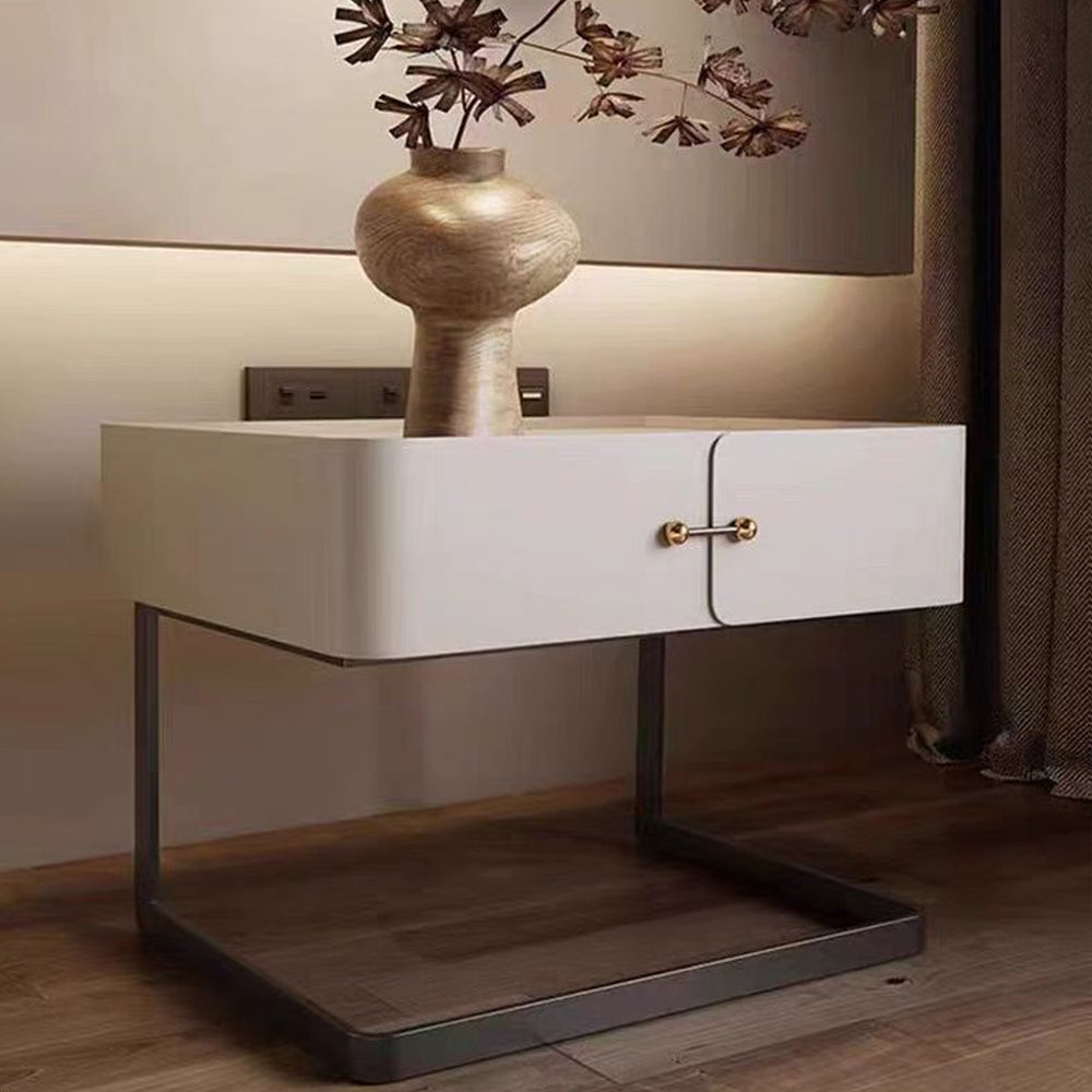 LIVARA NT1390 Baking Paint Finish Metal Base Frame - Solid Wood Bedside Table