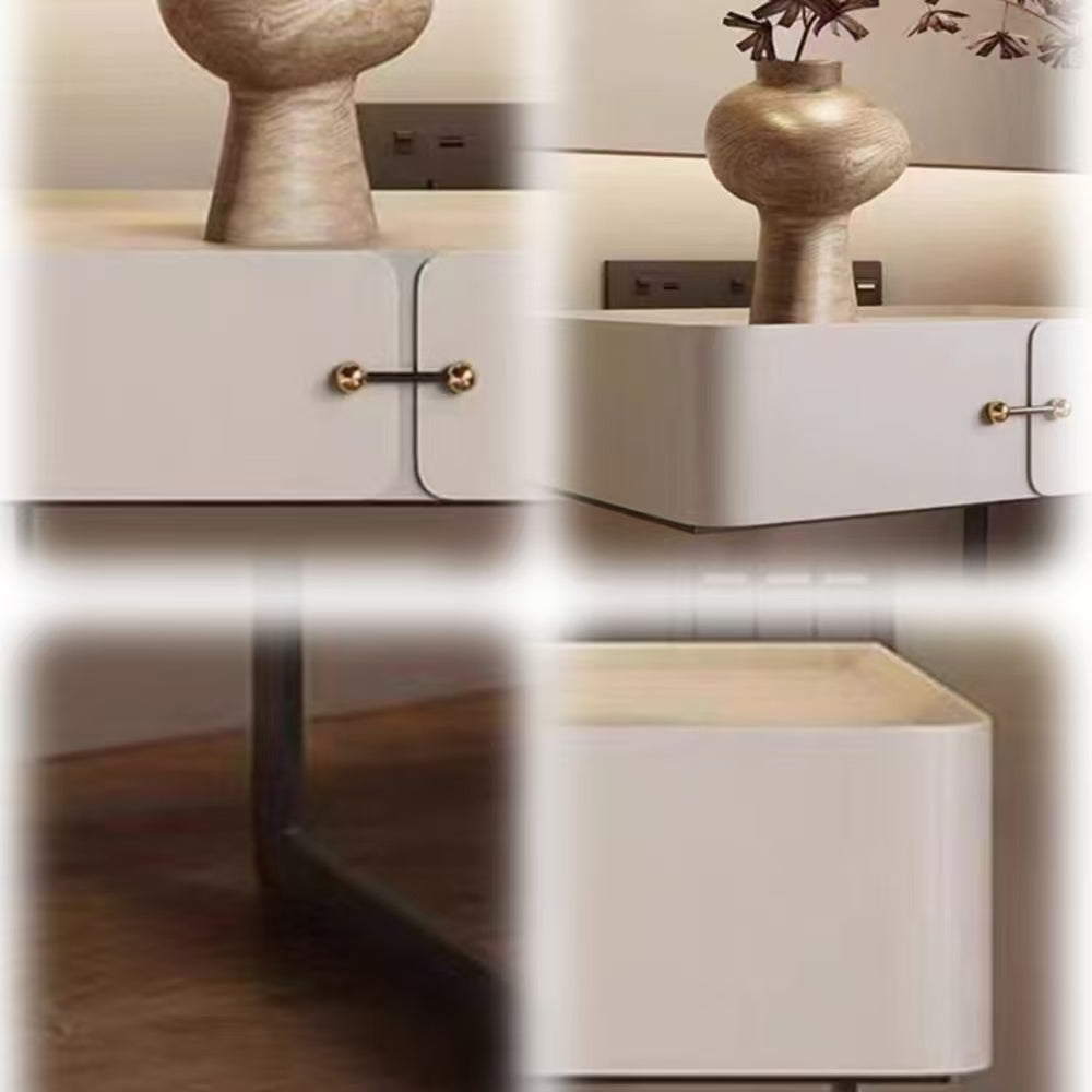 LIVARA NT1390 Baking Paint Finish Metal Base Frame - Solid Wood Bedside Table