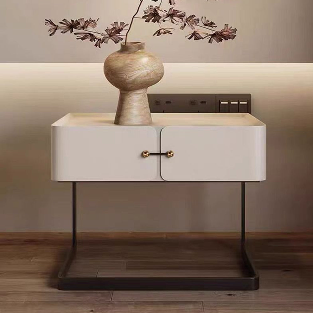 LIVARA NT1390 Baking Paint Finish Metal Base Frame - Solid Wood Bedside Table