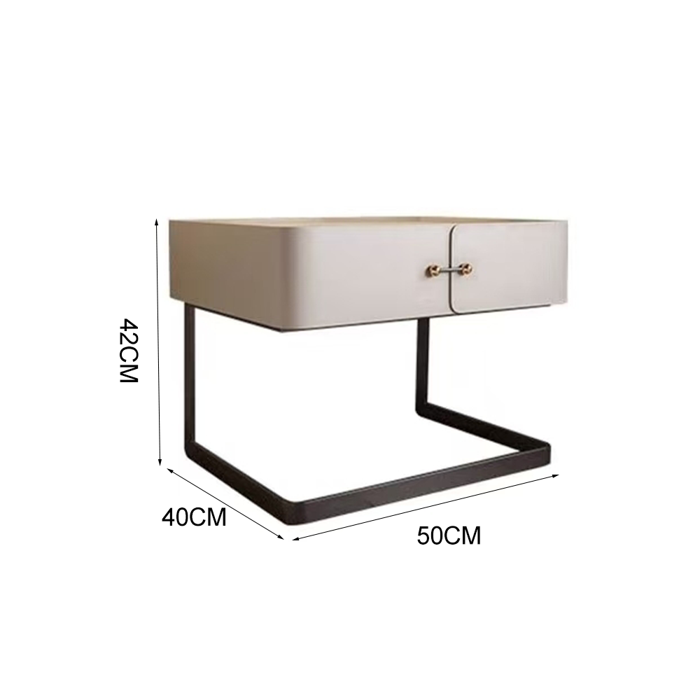 LIVARA NT1390 Baking Paint Finish Metal Base Frame - Solid Wood Bedside Table