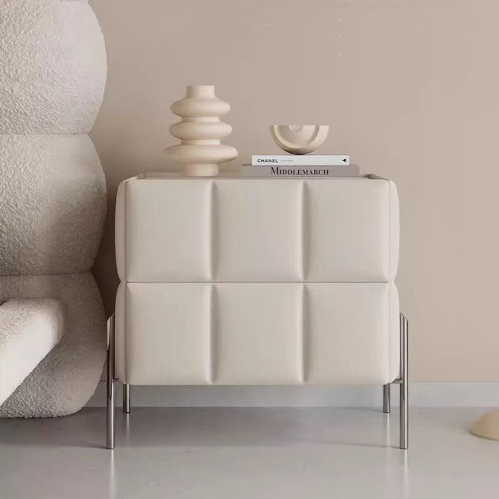 LIVARA NT1396 Sintered Stone Top Faux Leather Upholstery - Solid Wood Bedside Table