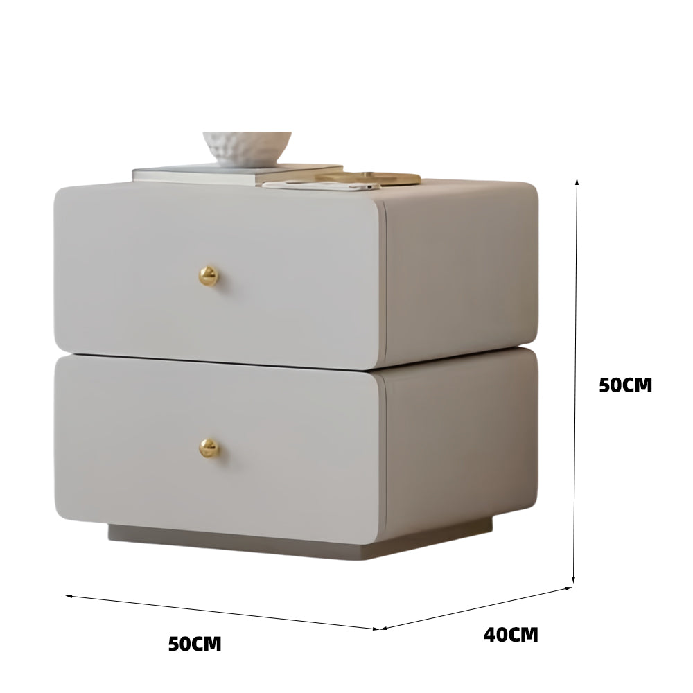 LIVARA NT1397 Sintered Stone Top Faux Leather Upholstery - Solid Wood Bedside Table