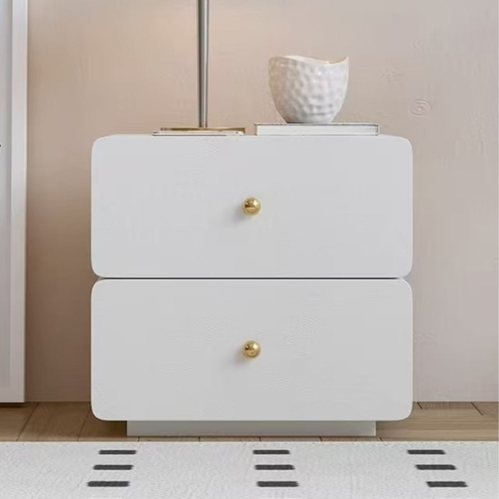 LIVARA NT1397 Sintered Stone Top Faux Leather Upholstery - Solid Wood Bedside Table