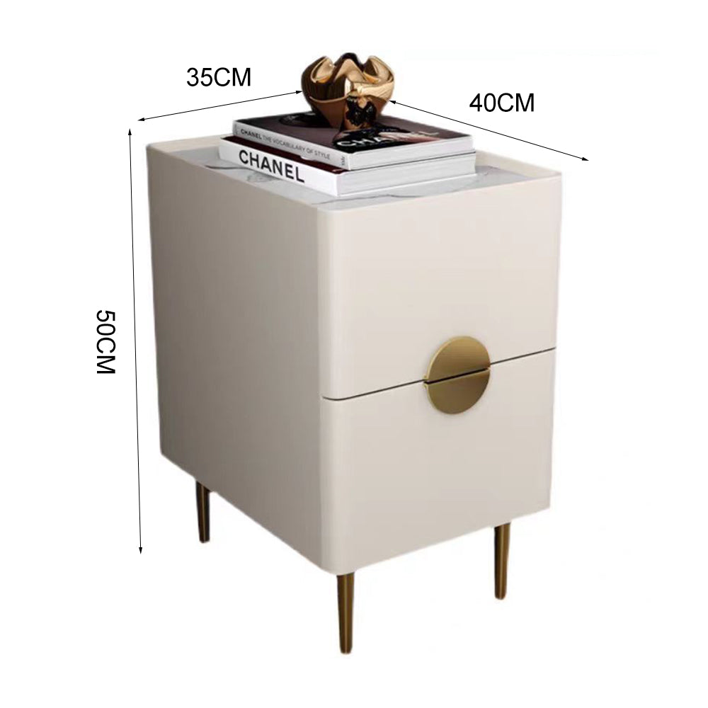 LIVARA NT1404 Sintered Stone Top Titanium Gold Accents Pine Wood Drawers - Bedside Table