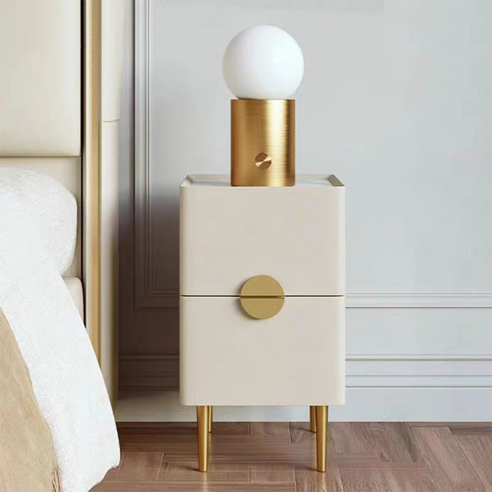 LIVARA NT1404 Sintered Stone Top Titanium Gold Accents Pine Wood Drawers - Bedside Table