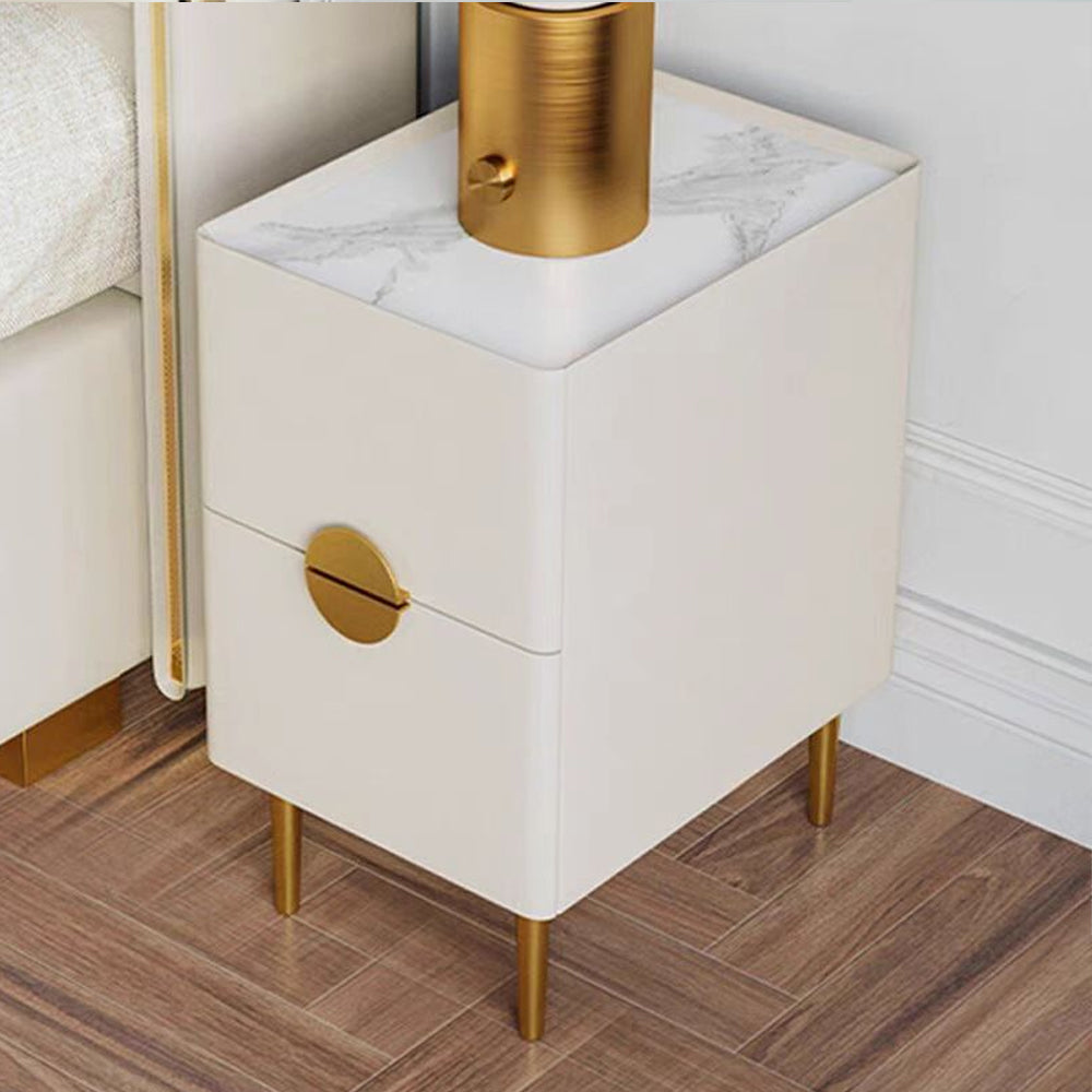 LIVARA NT1404 Sintered Stone Top Titanium Gold Accents Pine Wood Drawers - Bedside Table