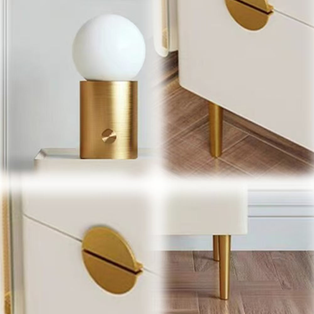 LIVARA NT1404 Sintered Stone Top Titanium Gold Accents Pine Wood Drawers - Bedside Table