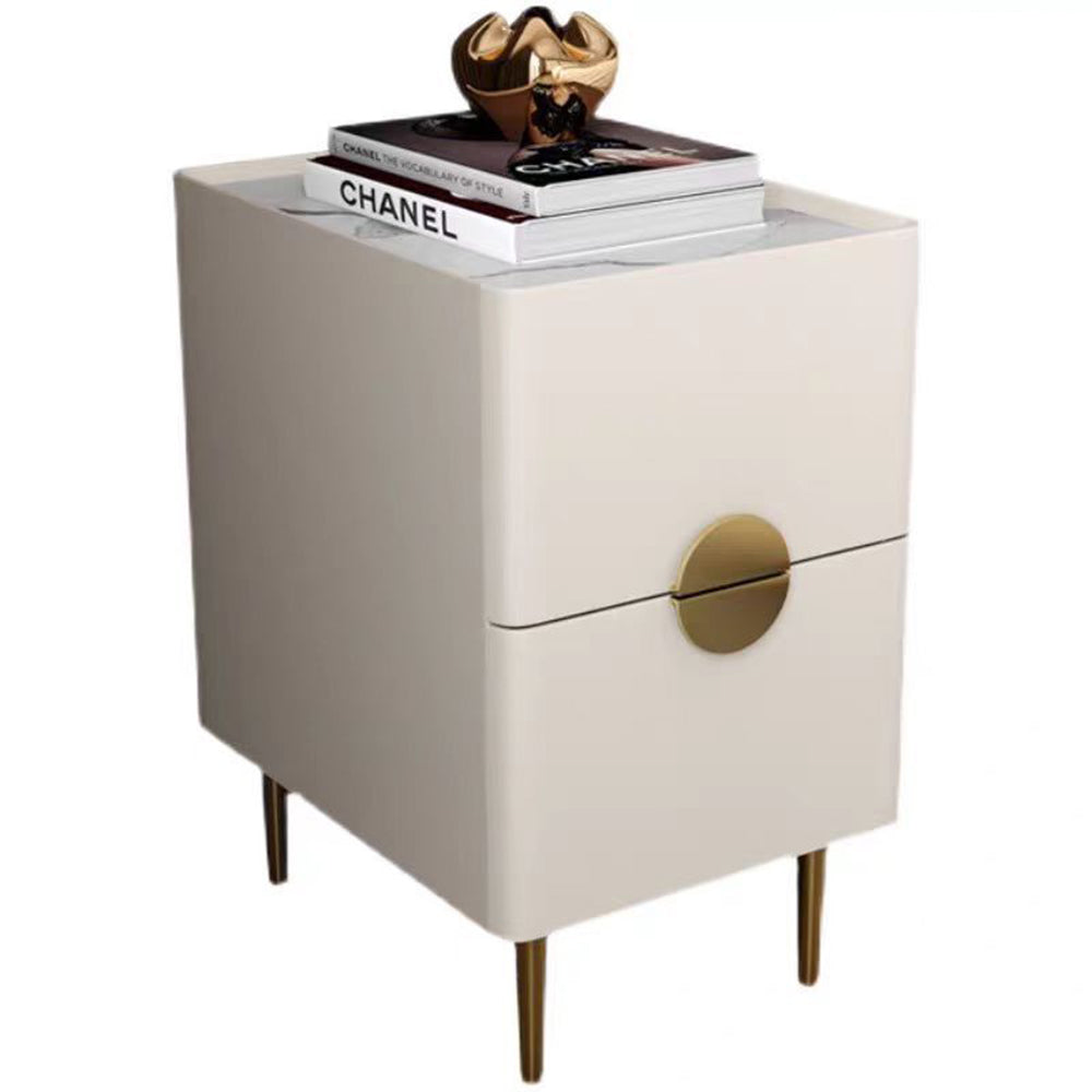 LIVARA NT1404 Sintered Stone Top Titanium Gold Accents Pine Wood Drawers - Bedside Table