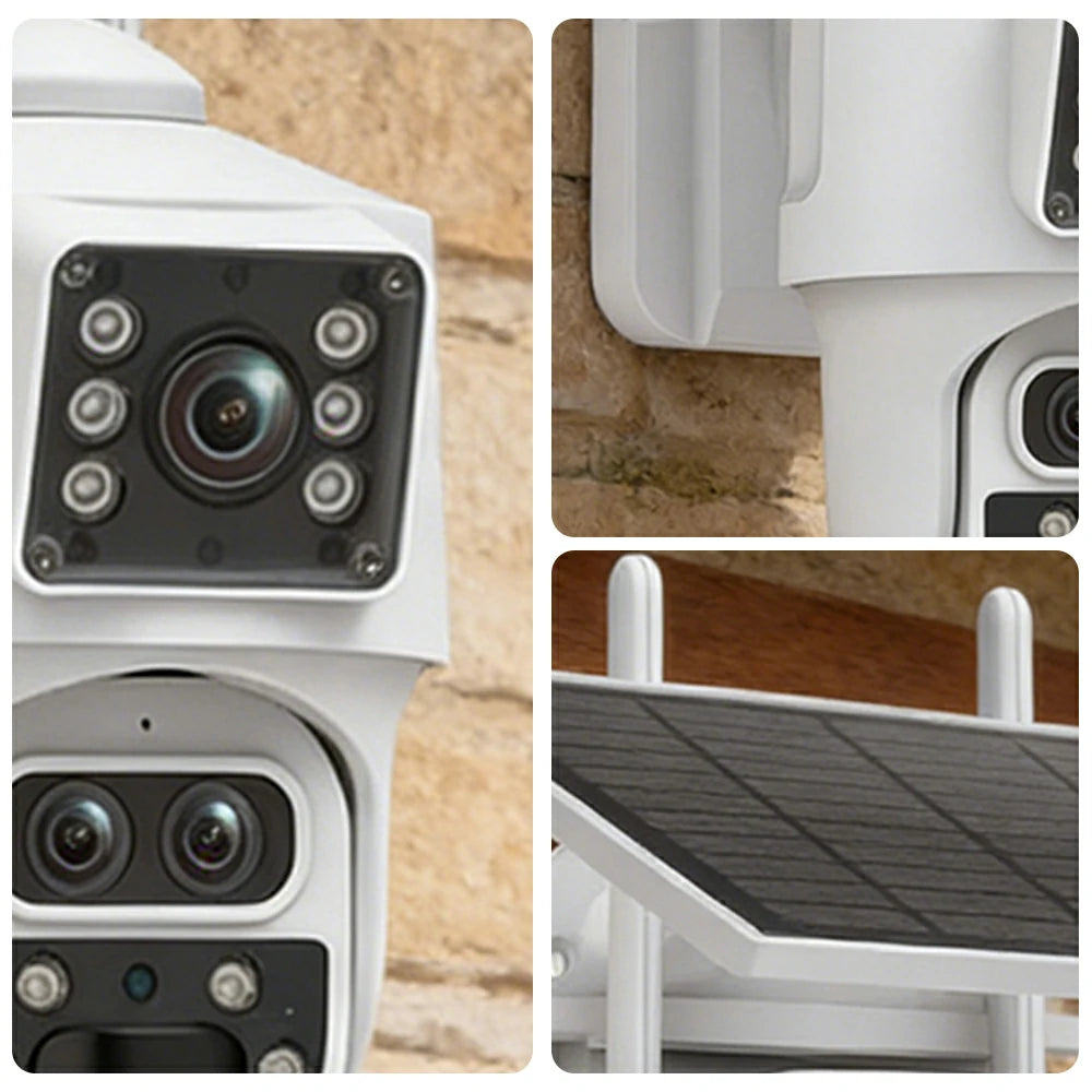 NEVORA Triple Lens Outdoor Security Camera 15x Zoom Solar Powered with Human Tracking and Night Vision