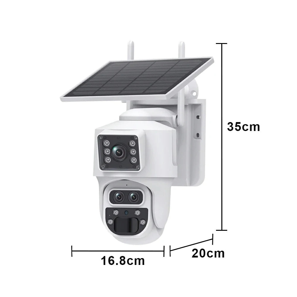 NEVORA Triple Lens Outdoor Security Camera 15x Zoom Solar Powered with Human Tracking and Night Vision