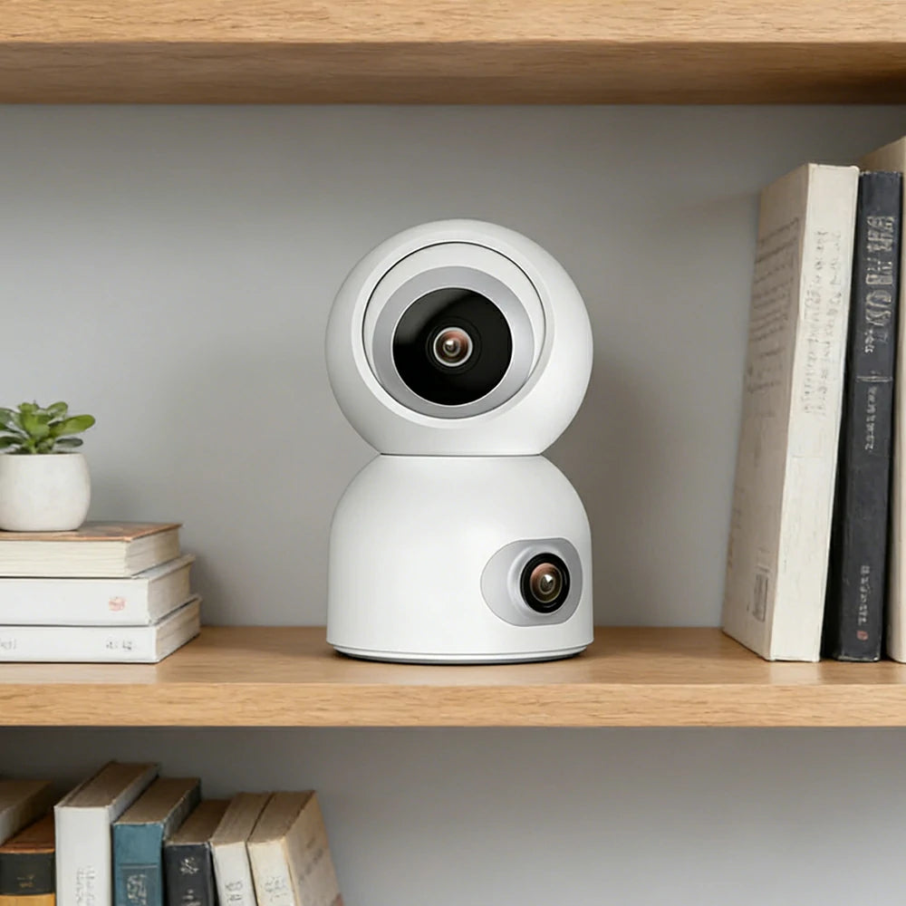 NEVORA Dual-Lens Security Camera - AI Human Tracking, Smart Auto Patrol, Infrared Night Vision, Two-Way Audio