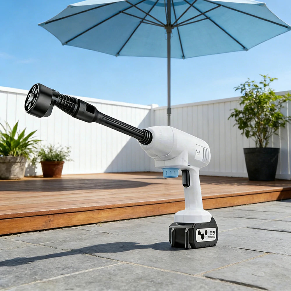 NEVORA Cordless Pressure Washer with 60000RPM Brushless Motor 24Bar High Pressure Lithium Battery Design - White