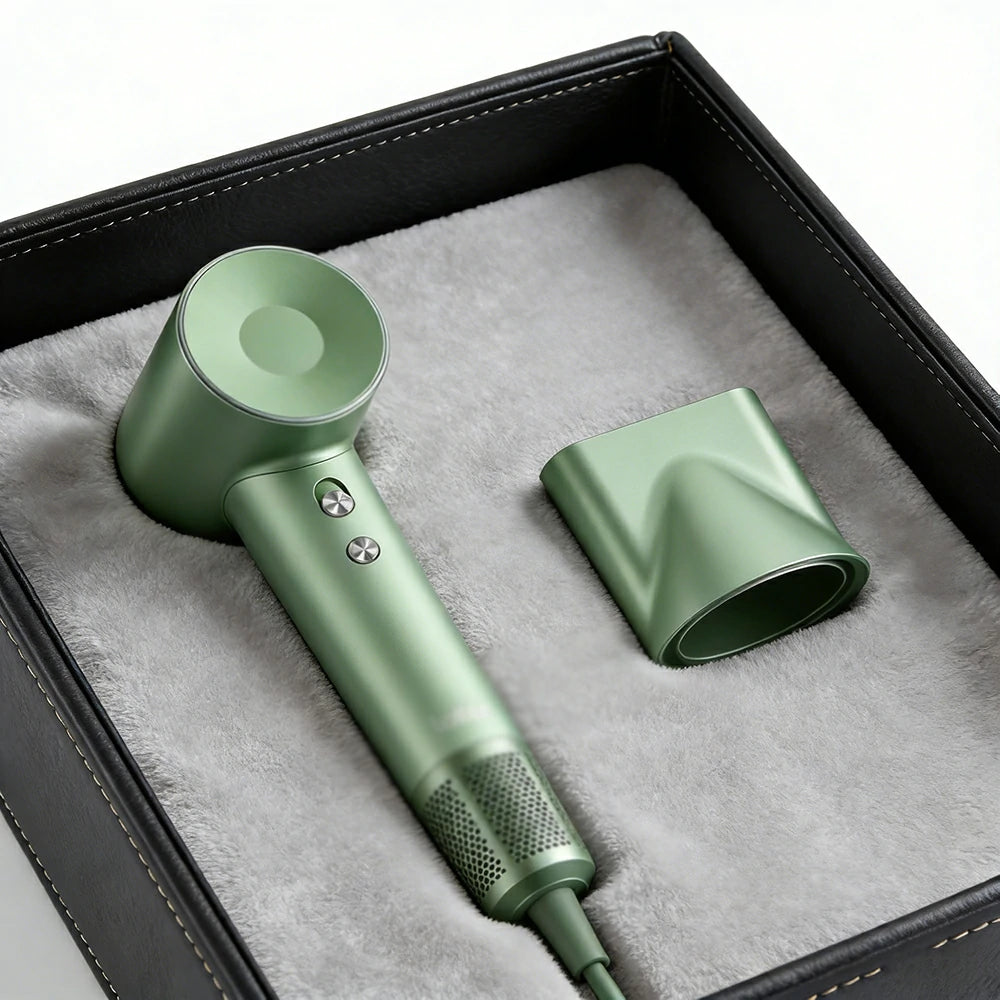 NEVORA High-Speed Hair Dryer - 110,000RPM Powerful Airflow, Nylon Fibreglass Body, Negative Ion Care, Magnetic Nozzle - Green