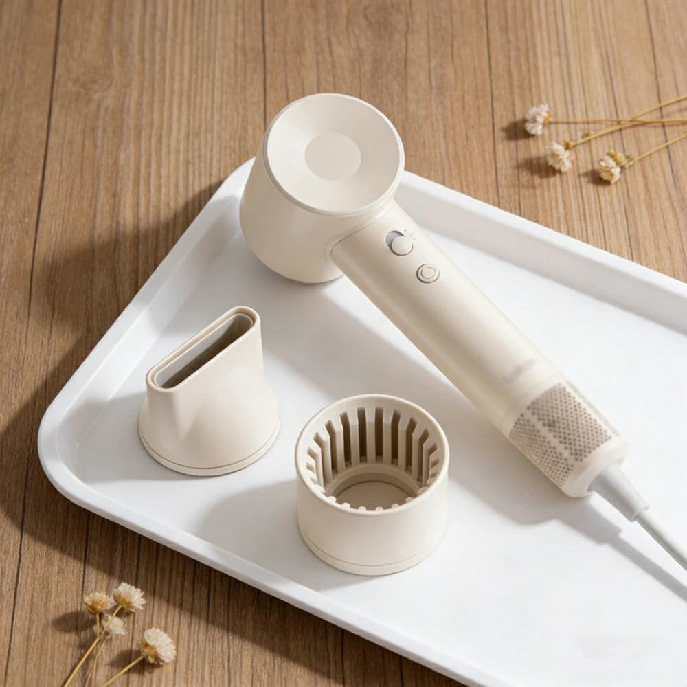 NEVORA High-Speed Hair Dryer - 100,000RPM Powerful Airflow, High-Gloss Finish, Negative Ion Care, Child Safe Mode - Beige