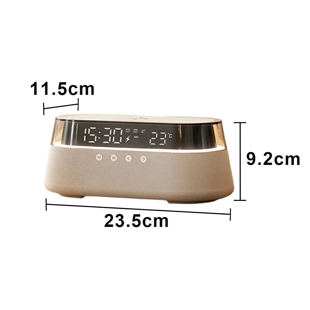 NEVORA Bluetooth Speaker Wireless Charging Clock Temperature Display Ambient Lighting Design - Beige