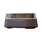 NEVORA Bluetooth Speaker Wireless Charging Clock Temperature Display Ambient Lighting Design - Grey
