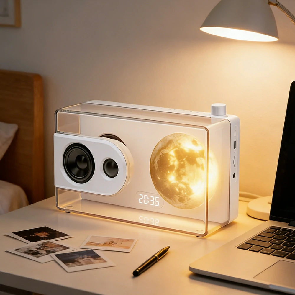 NEVORA Bluetooth Speaker Music Alarm Dual Speaker 3600mAh Battery Compact Design - White