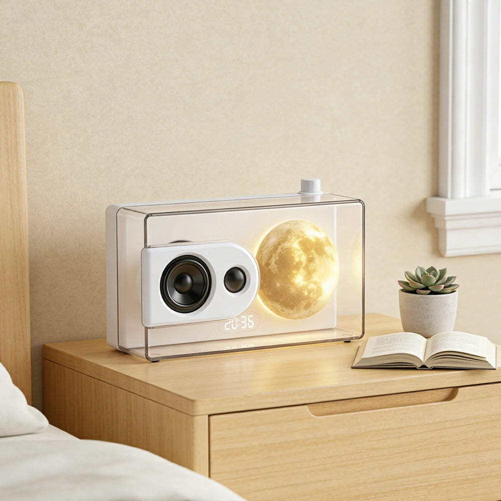 NEVORA Bluetooth Speaker Music Alarm Dual Speaker 3600mAh Battery Compact Design - White