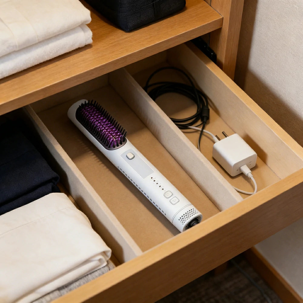 NEVORA 2-in-1 Hair Styling Brush Interchangeable Head with Negative Ion Technology Ceramic Glaze Curved Design - Blue