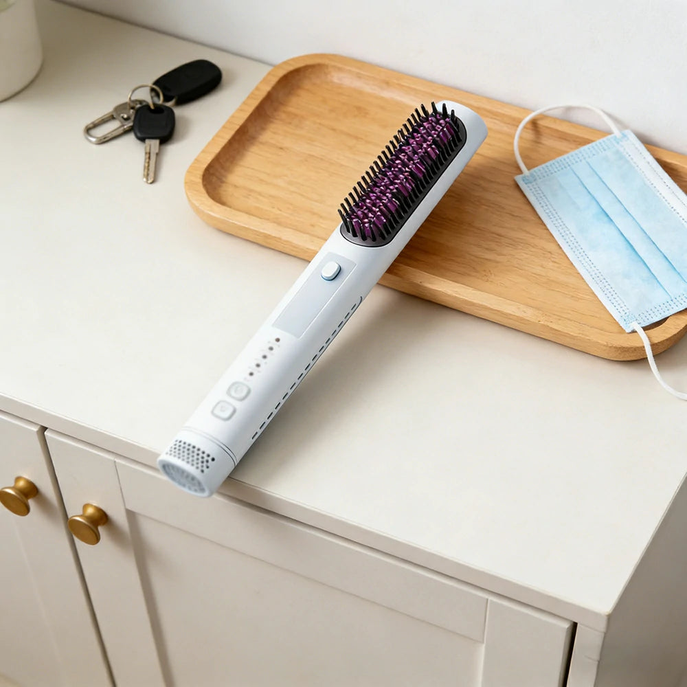 NEVORA 2-in-1 Hair Styling Brush Interchangeable Head with Negative Ion Technology Ceramic Glaze Curved Design - Blue