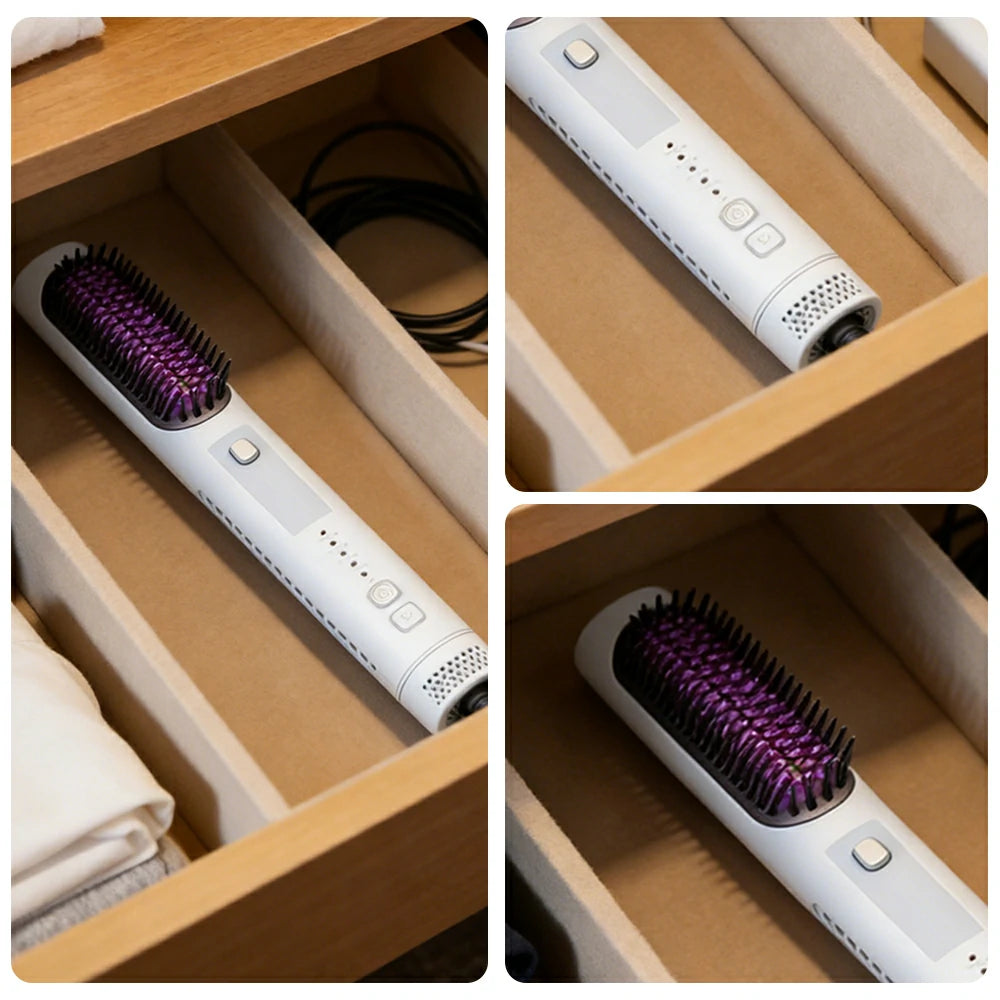 NEVORA 2-in-1 Hair Styling Brush Interchangeable Head with Negative Ion Technology Ceramic Glaze Curved Design - Blue