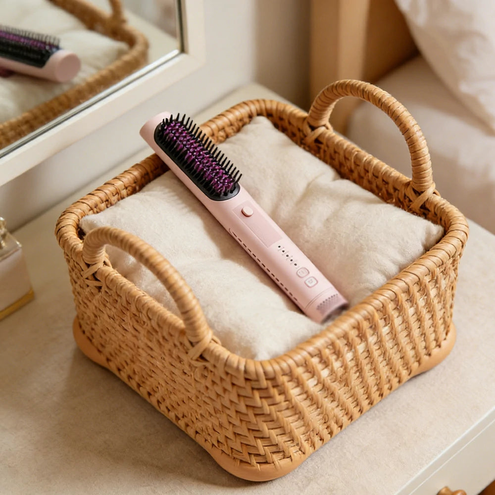 NEVORA 2-in-1 Hair Styling Brush Interchangeable Head with Negative Ion Technology Ceramic Glaze Curved Design - Pink