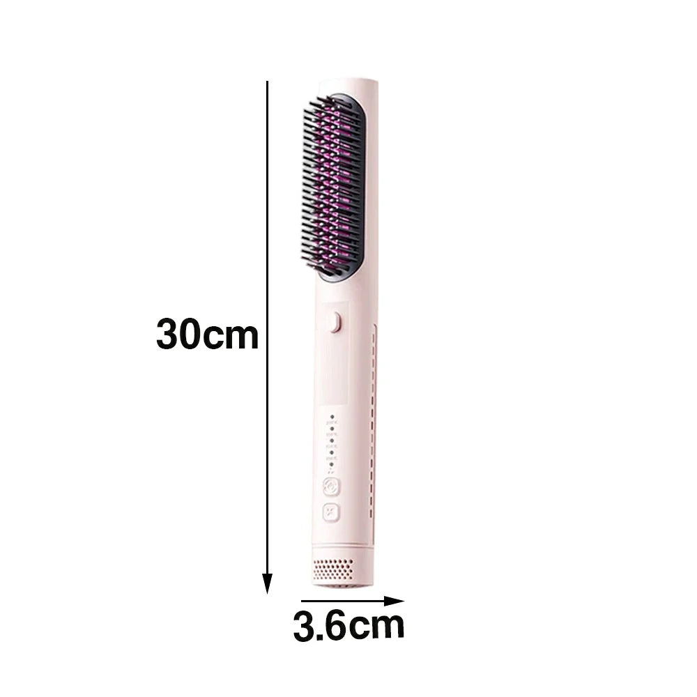 NEVORA 2-in-1 Hair Styling Brush Interchangeable Head with Negative Ion Technology Ceramic Glaze Curved Design - Pink