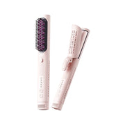 NEVORA 2-in-1 Hair Styling Brush Interchangeable Head with Negative Ion Technology Ceramic Glaze Curved Design - Pink
