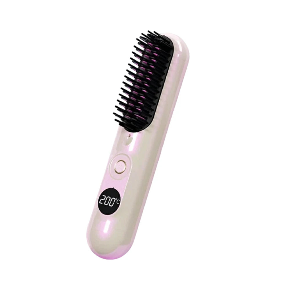 NEVORA Cordless Hair Styling Brush with LCD Temperature Control Negative Ion Technology and 4000mAh Battery - Pink
