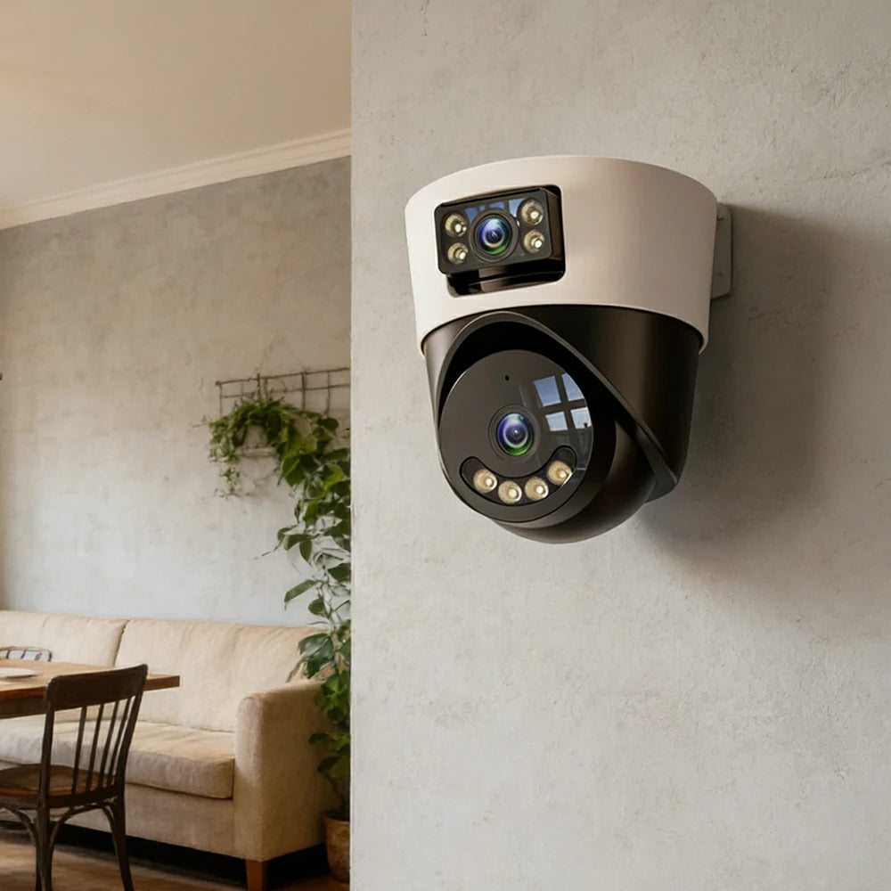 NEVORA Dual Lens Indoor Security Camera No Drill Installation Full Colour Day Night with Two Way Audio