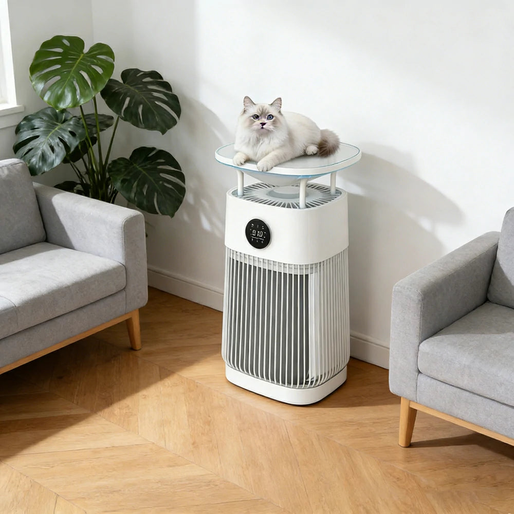 NEVORA Smart Pet Air Purifier with Heated Cat Bed - HEPA Filtration, Odour Control, Quiet Operation, All-in-One Design - White