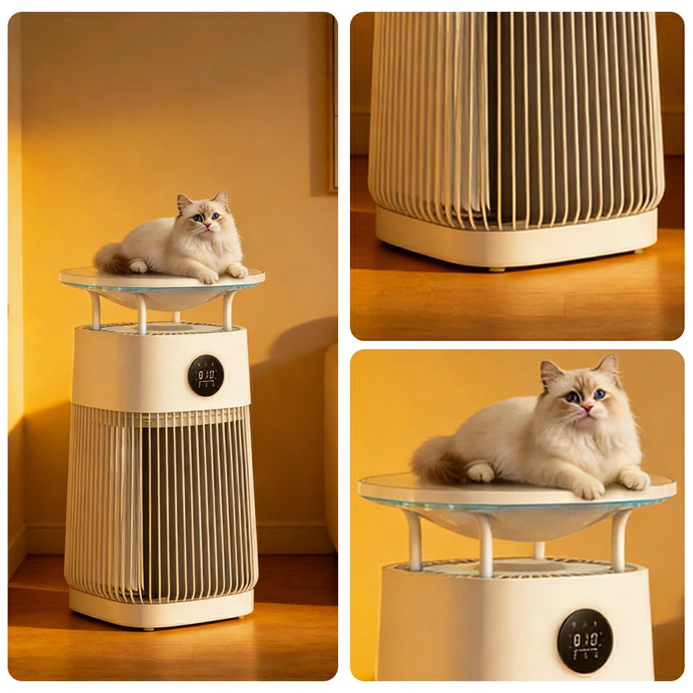 NEVORA Smart Pet Air Purifier with Heated Cat Bed - HEPA Filtration, Odour Control, Quiet Operation, All-in-One Design - White