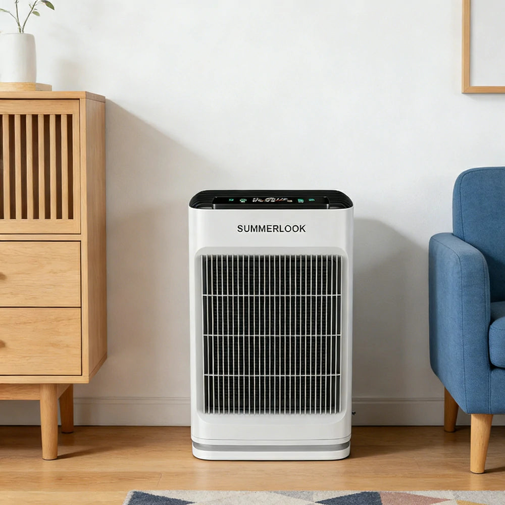 NEVORA Automatic Pet Hair Air Purifier - AI Strong Suction, H13 HEPA Filtration, Allergy Relief, Quiet Operation - White