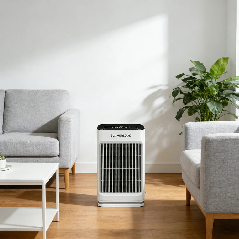 NEVORA Automatic Pet Hair Air Purifier - AI Strong Suction, H13 HEPA Filtration, Allergy Relief, Quiet Operation - White