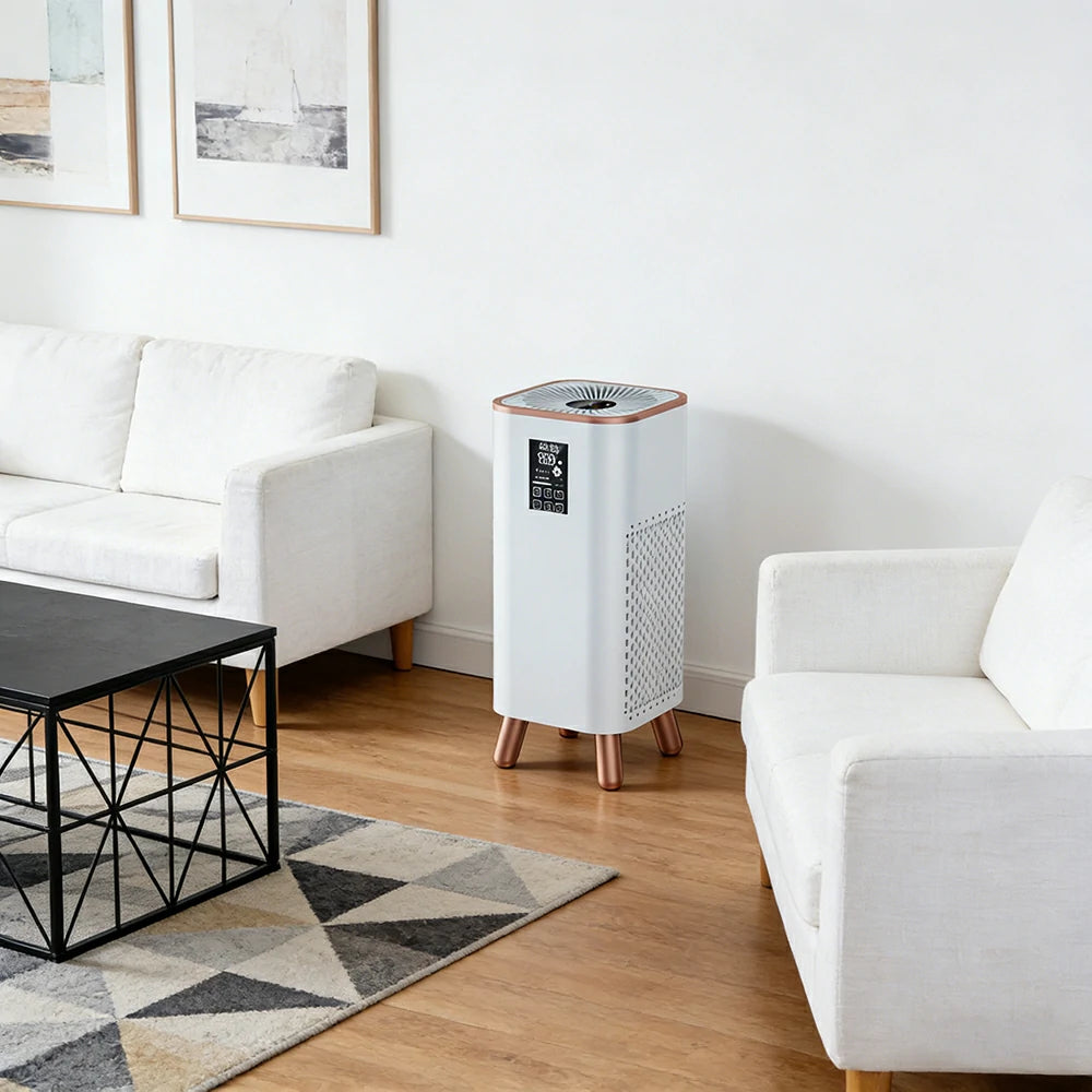 NEVORA Formaldehyde Removal Air Purifier - UV Sterilisation, HEPA Filtration, Allergy Relief, Family Safe Design - Gold