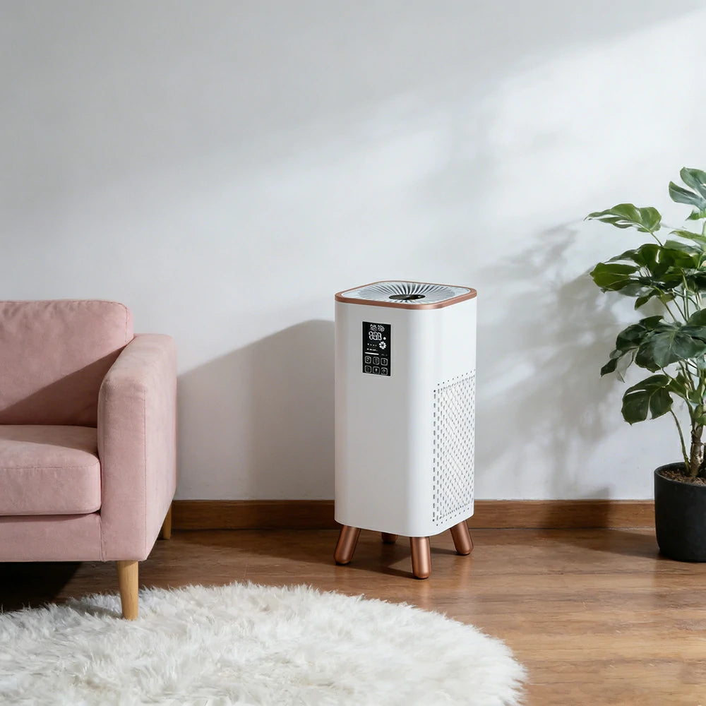 NEVORA Formaldehyde Removal Air Purifier - UV Sterilisation, HEPA Filtration, Allergy Relief, Family Safe Design - Gold