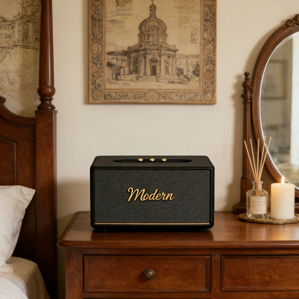 NEVORA Retro Bluetooth Speaker 60W Powerful Sound Dolby Surround Deep Bass Classic Knob Design - Black